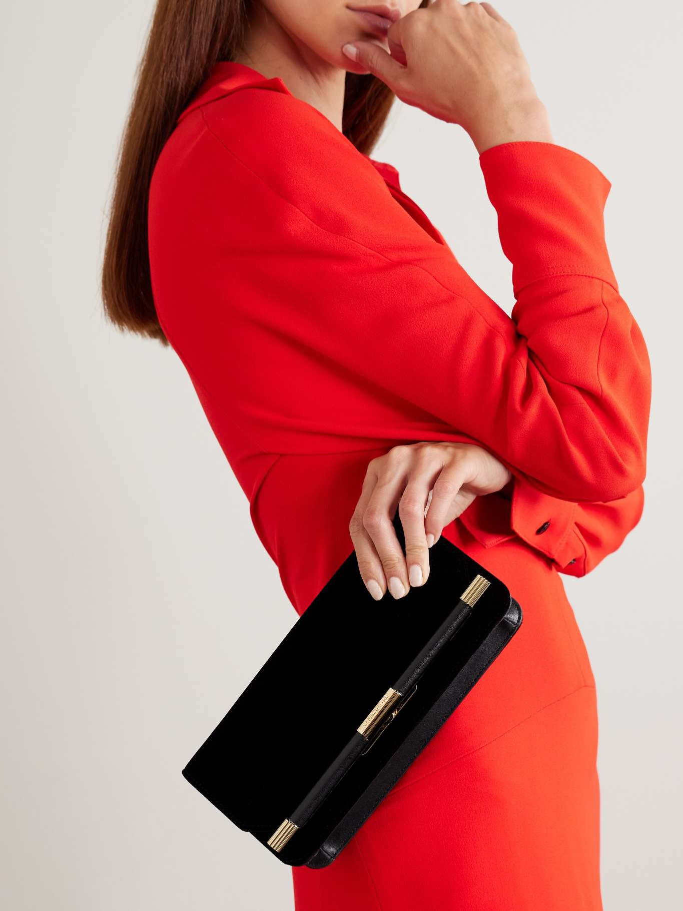 Velvet and leather clutch Black - 5