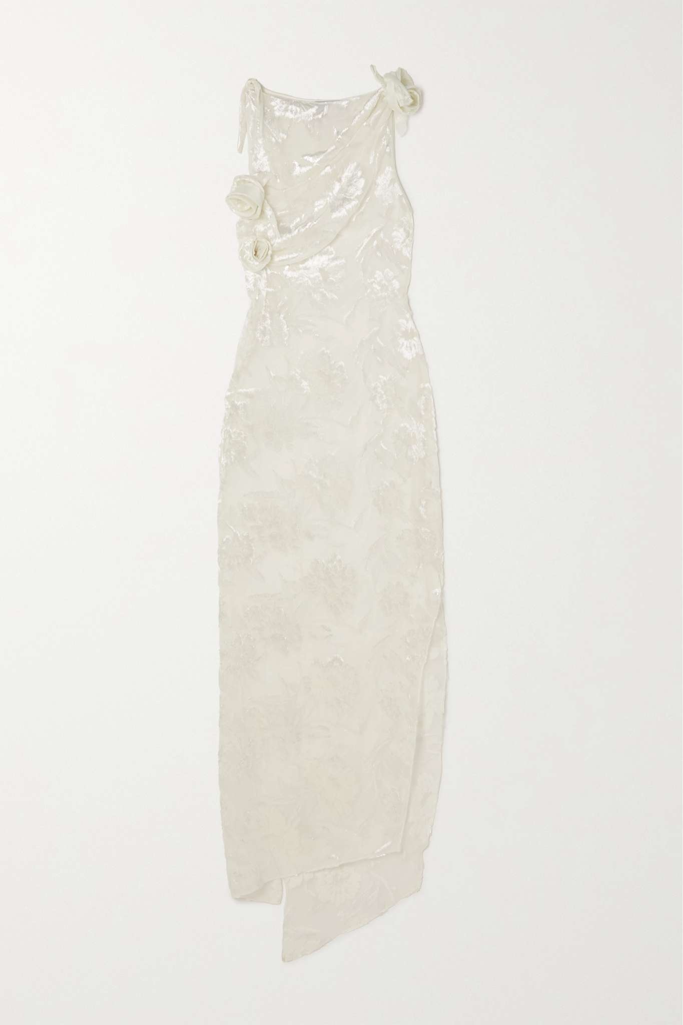 Asymmetric appliquéd metallic fil coupé voile dress - 1