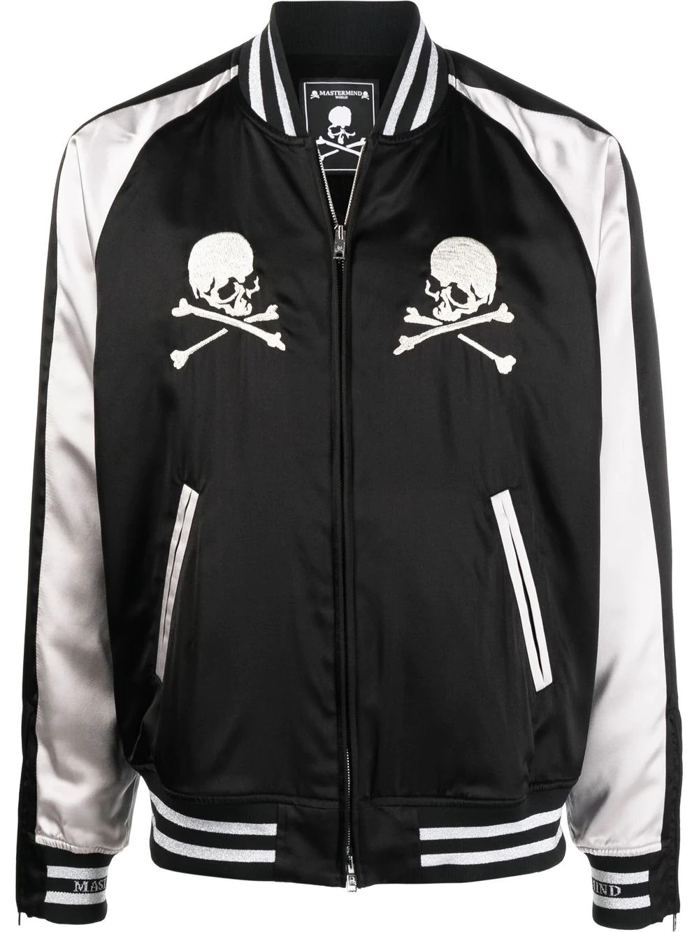 skull-embroidered silk bomber jacket - 1