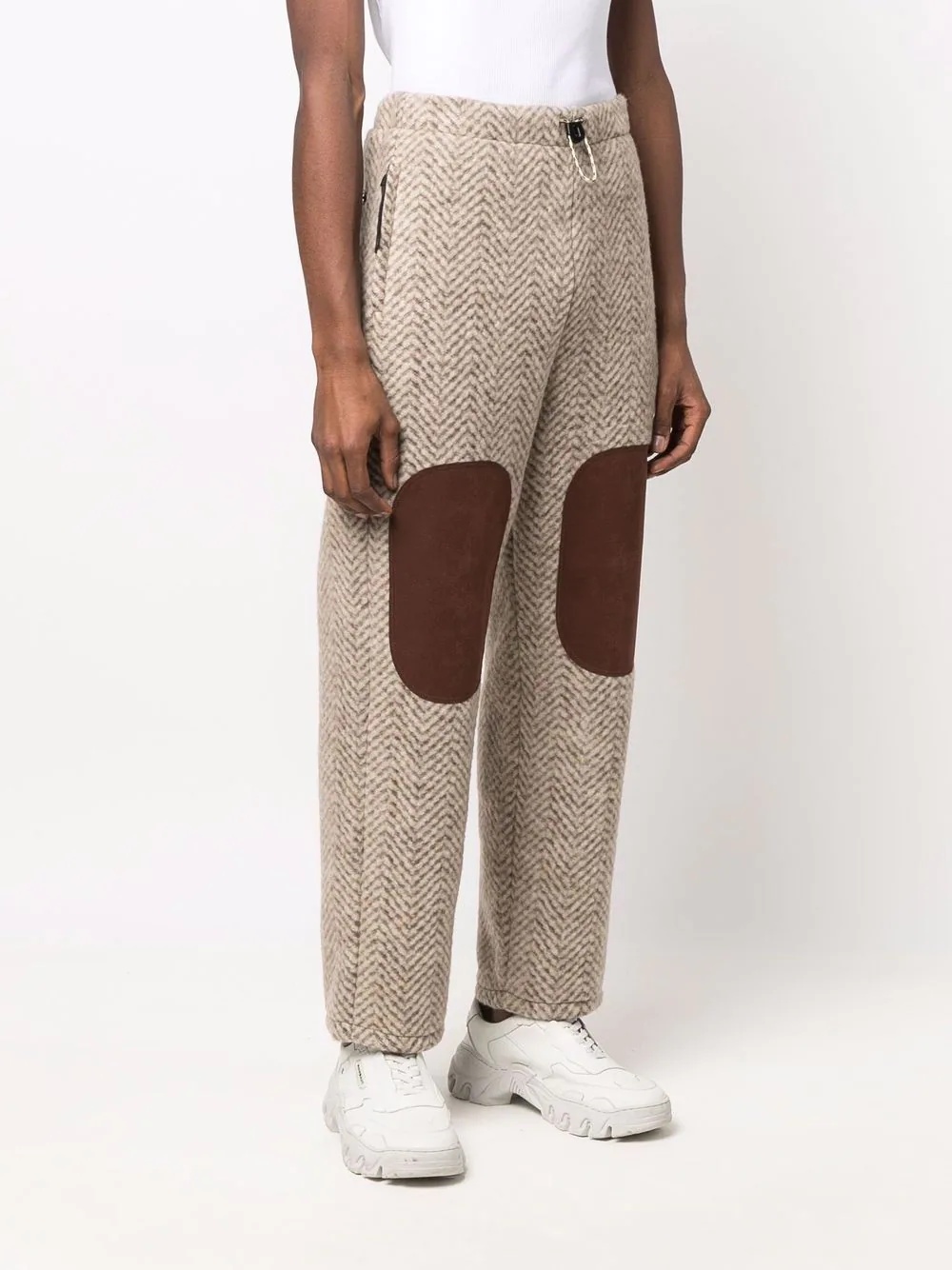 fleece herringbone-pattern trousers - 3