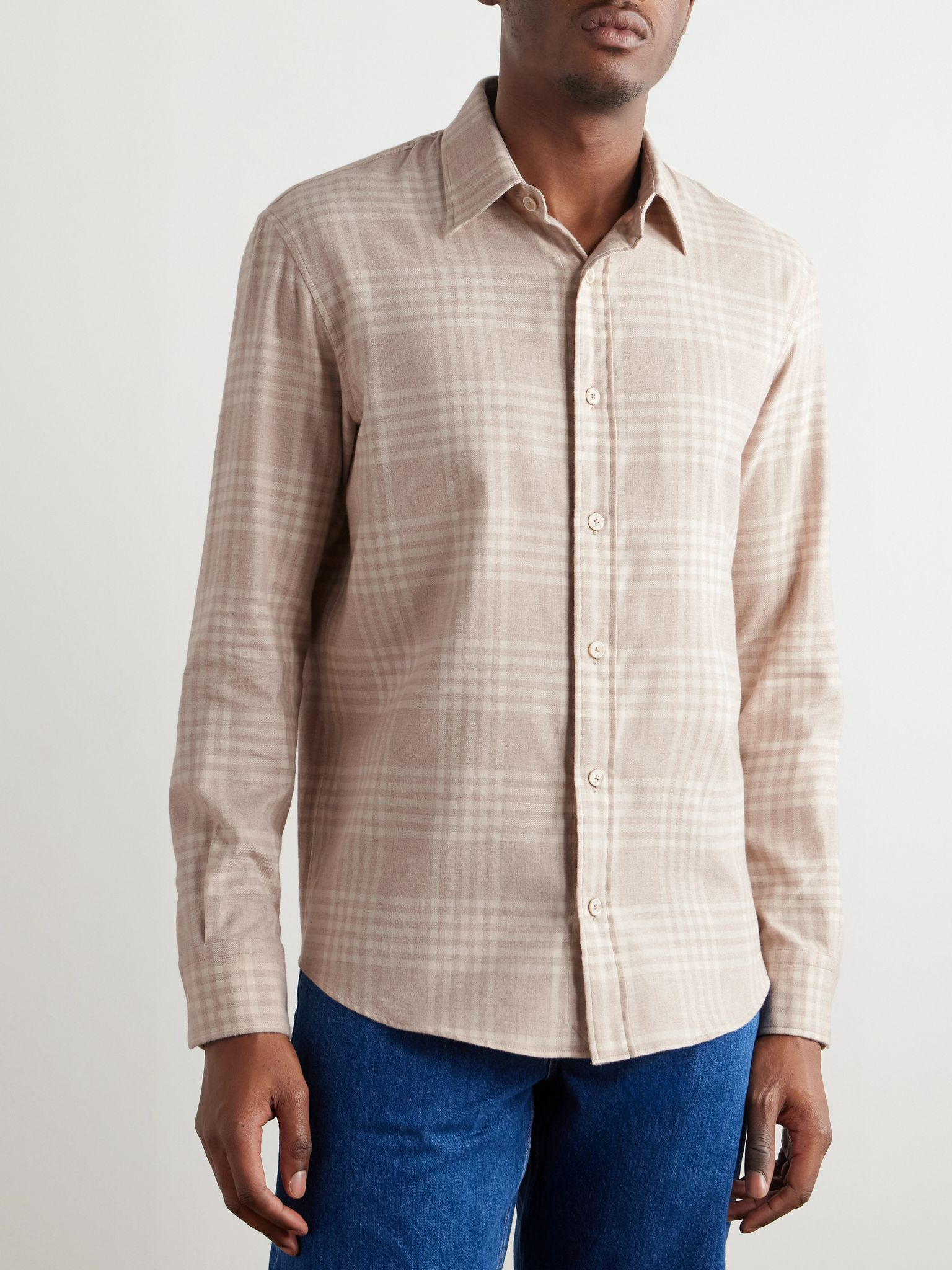 Checked Cotton-Flannel Shirt Beige - 3