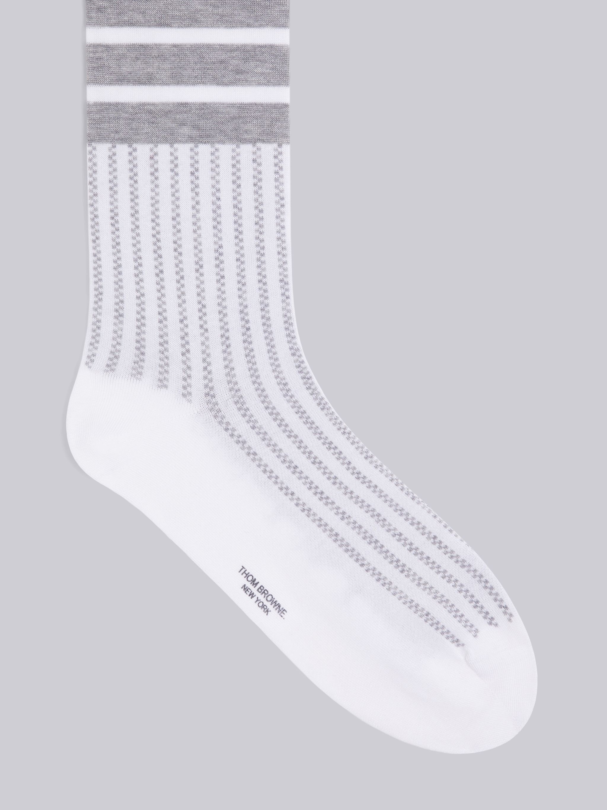 Light Grey Cotton Seersucker Mid-Calf Socks - 2