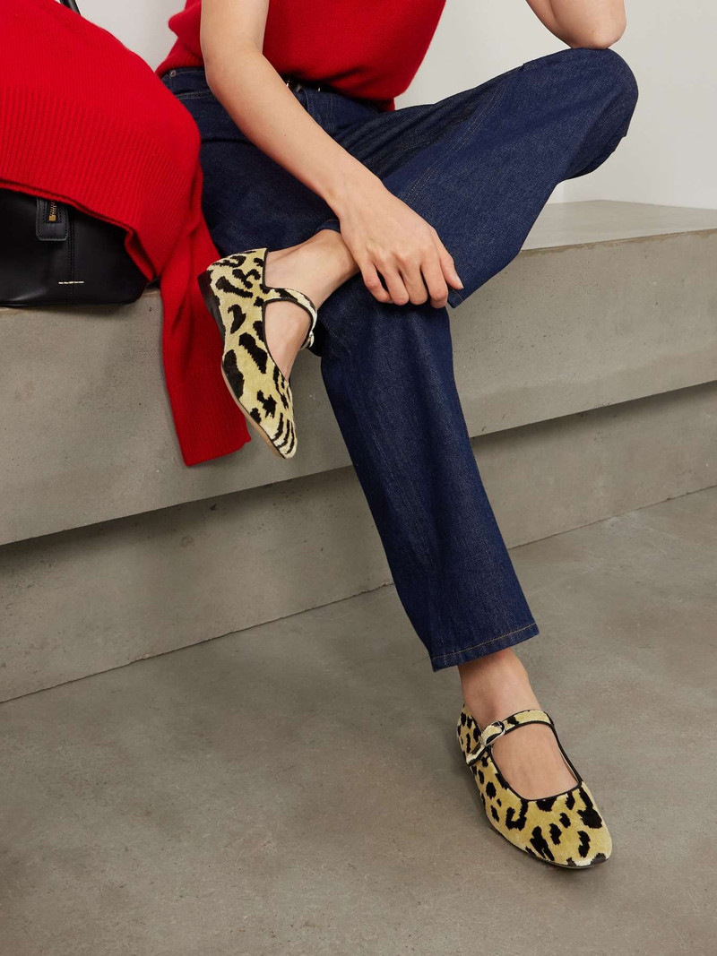 LE MONDE BÉRYL Stella leopard-print ribbed velvet Mary Jane ballet flats Leopard print outlook