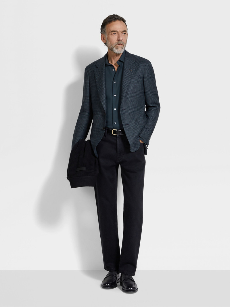 ZEGNA DARK GREEN CASHMERE SILK AND LINEN JACKET outlook