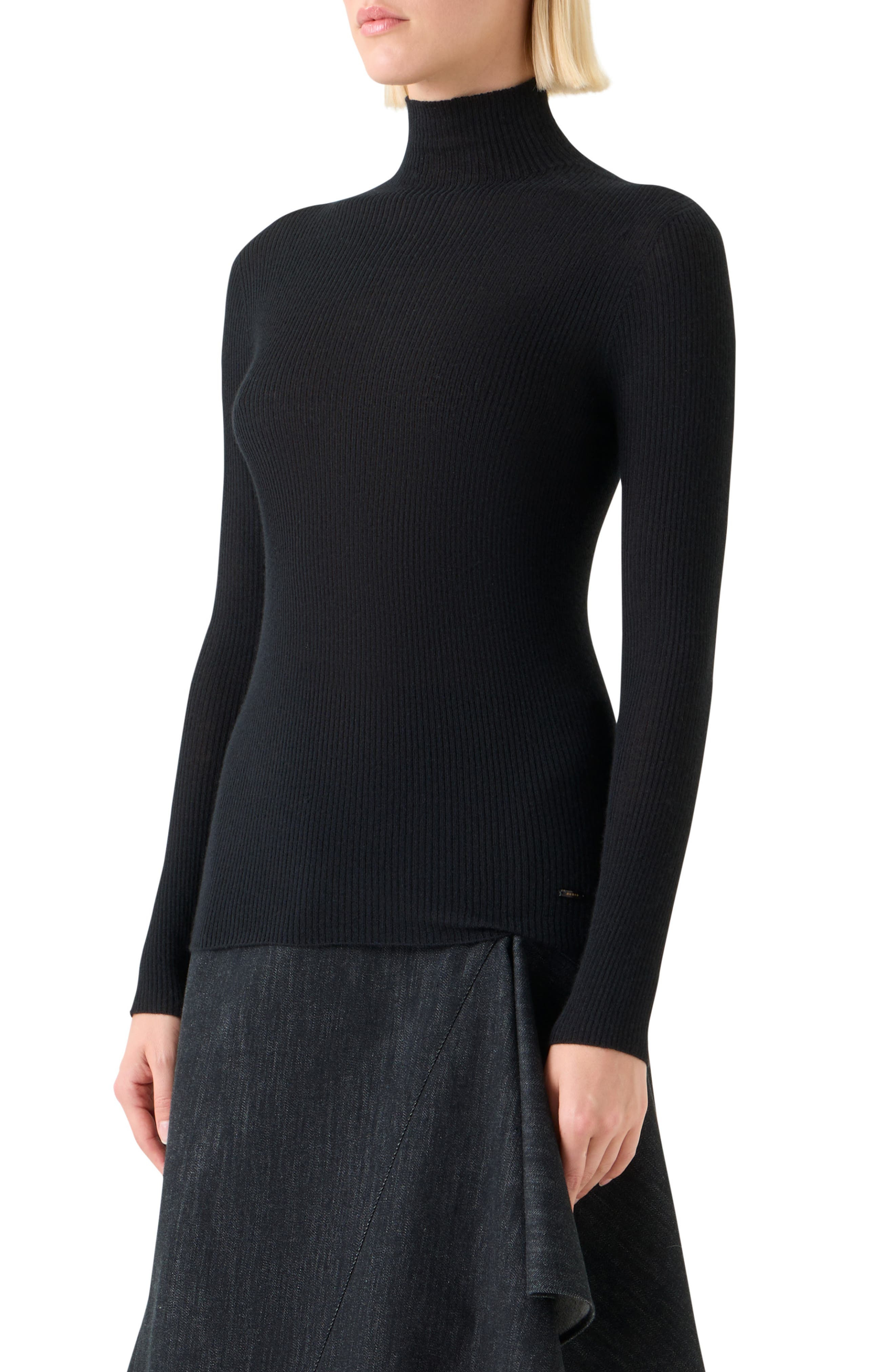 Akris Cashmere & Silk Rib Funnel Neck Sweater in Black at Nordstrom - 3