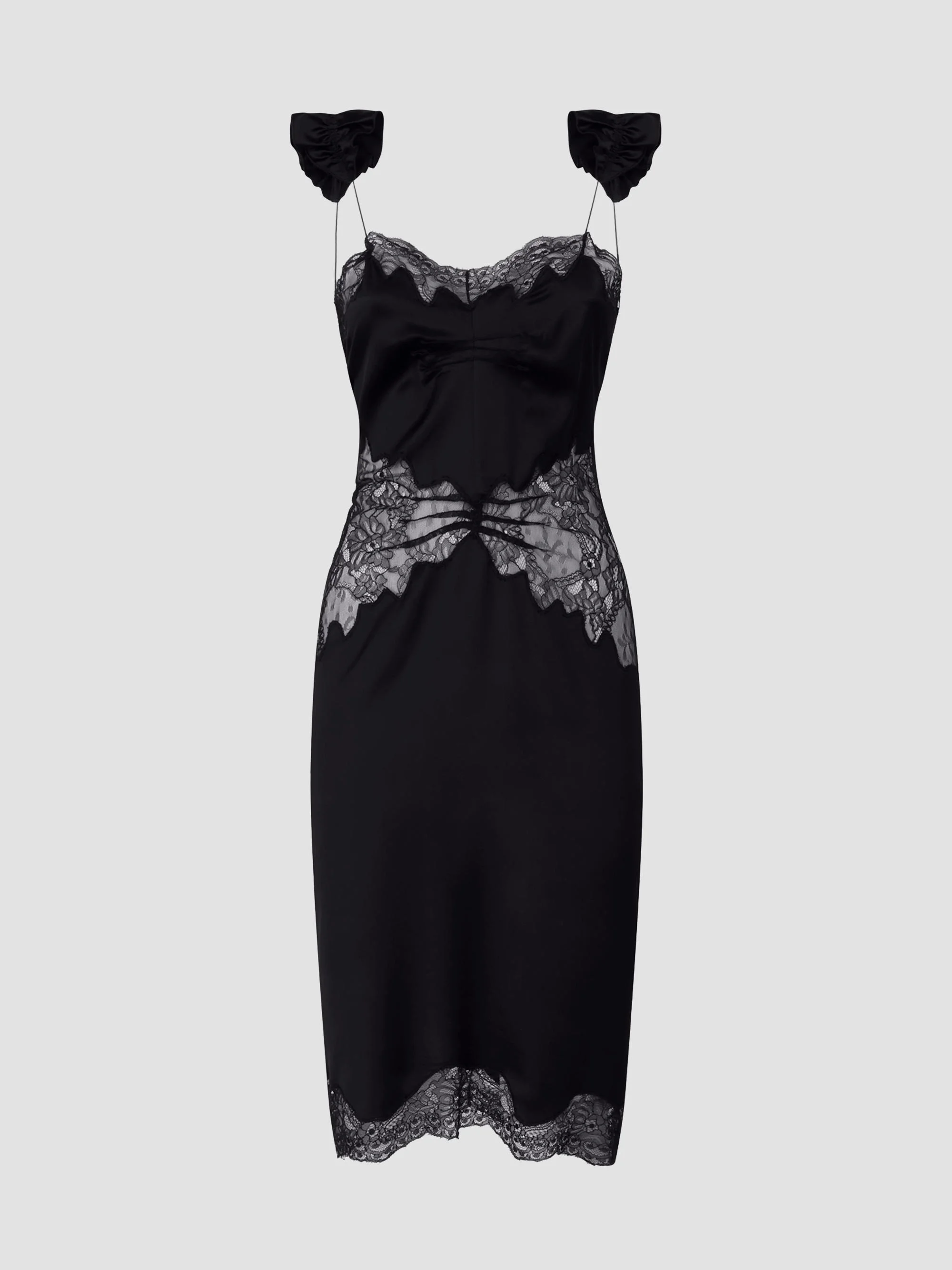 Women's Satin & Lace Midi Dress - Black - 1