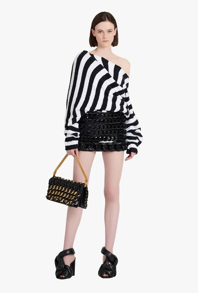 Balmain Black and white striped eco-designed cotton cropped sweater outlook