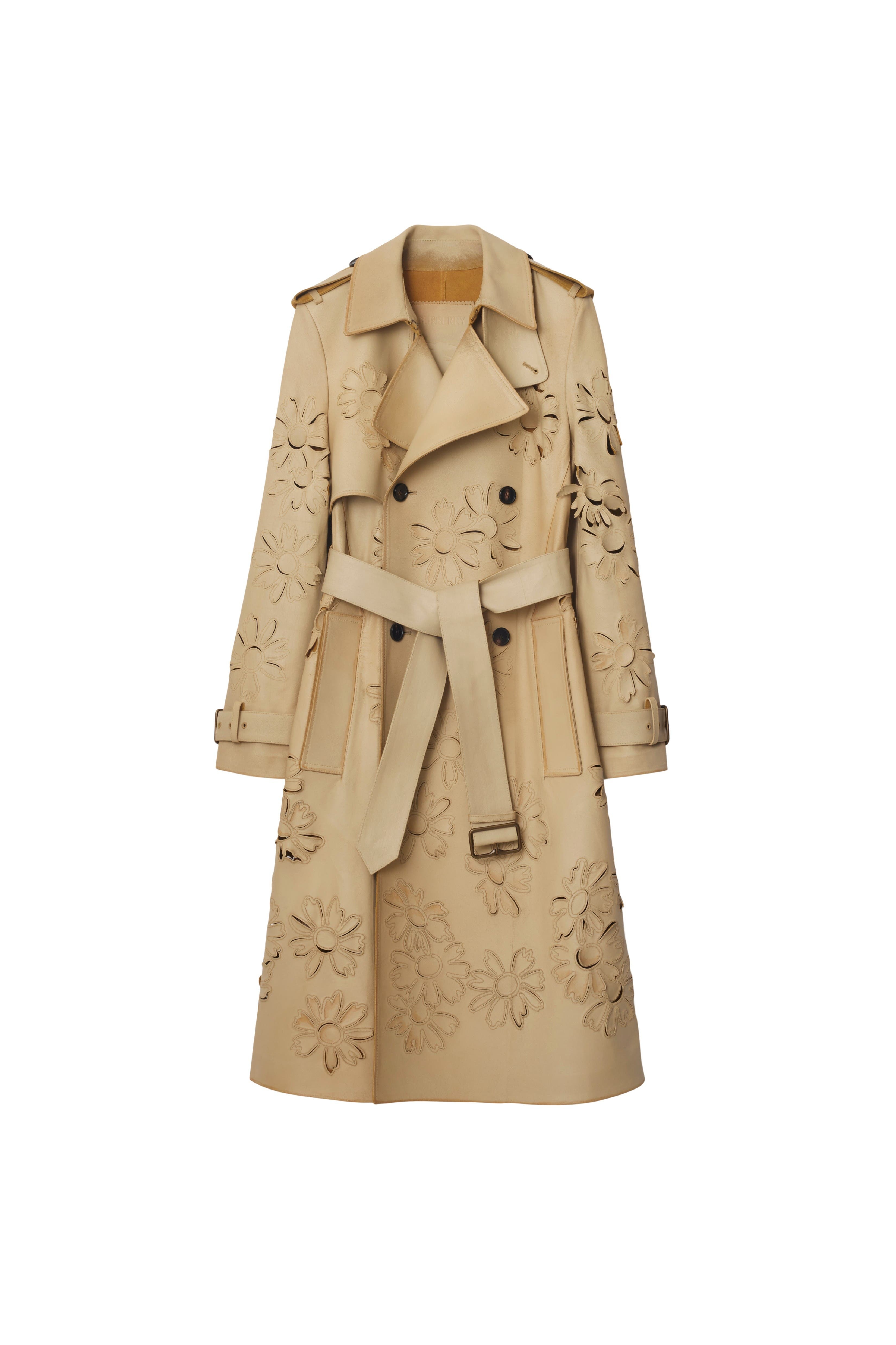burberry Long Cutout Daisy Suede Trench Coat in Tan at Nordstrom - 2
