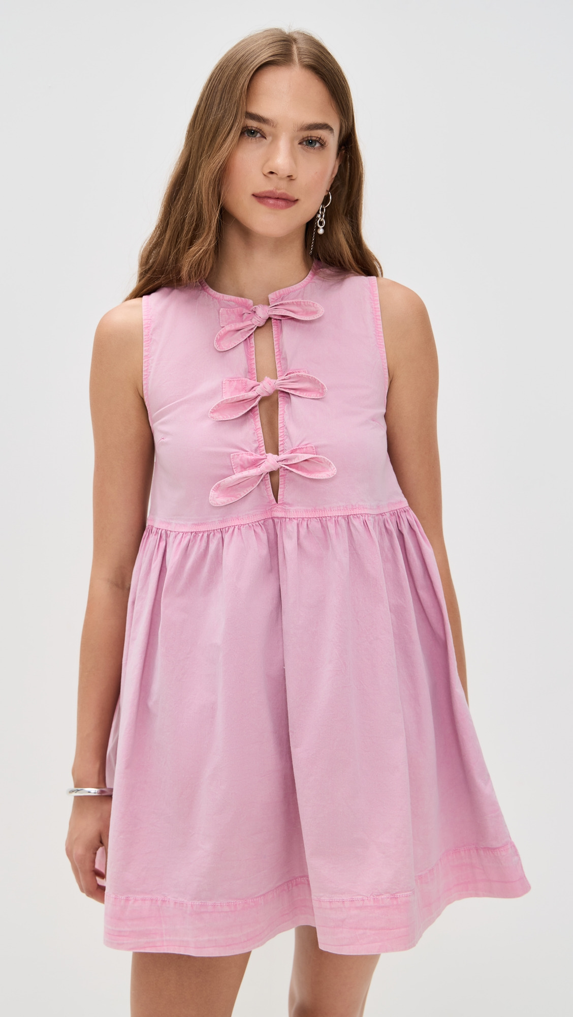 Washed Stretch Cotton Mini Bow Tie Dress - 6