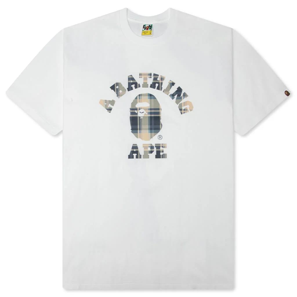 BAPE CHECK COLLEGE TEE - WHITE/BLUE - 1