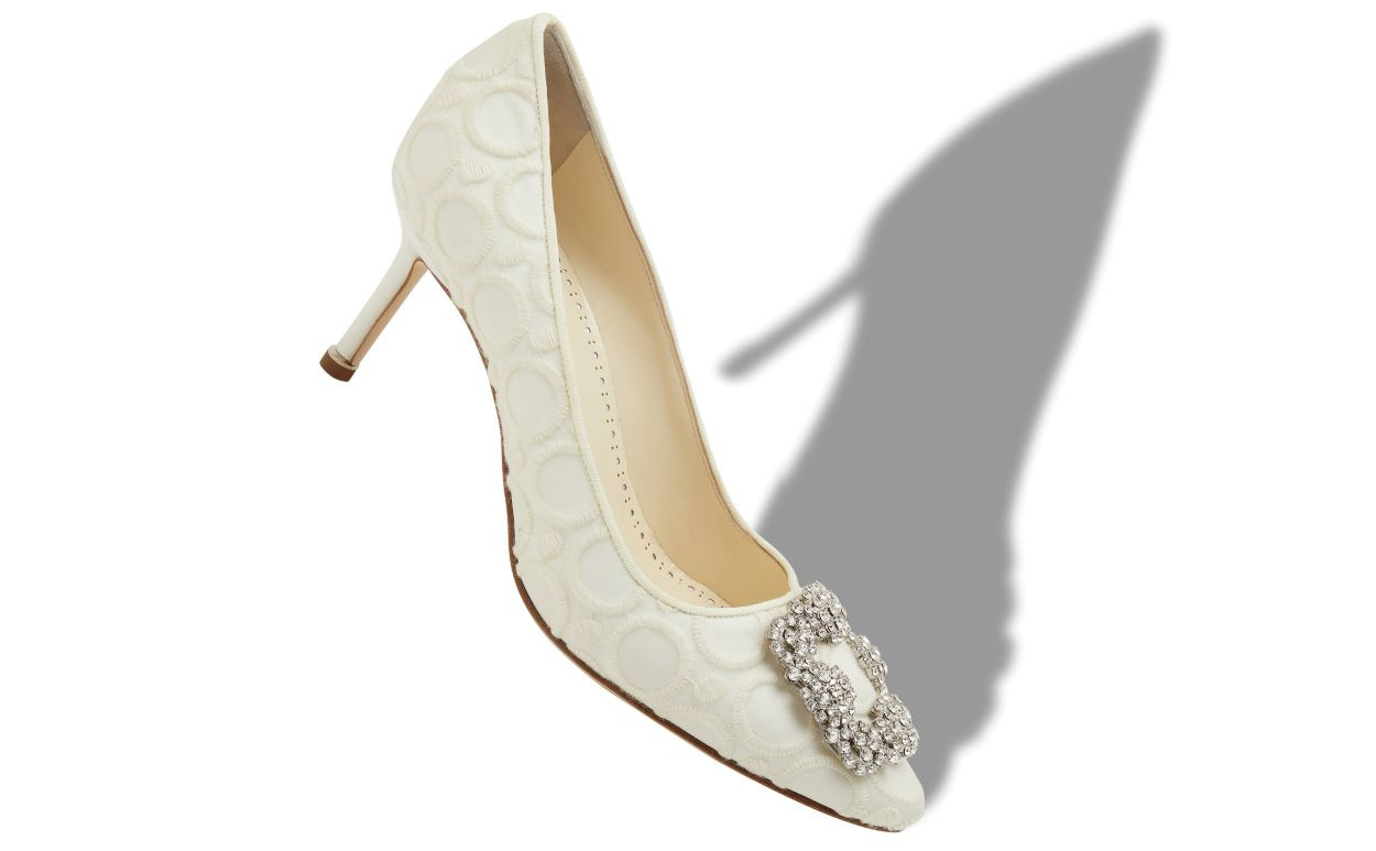 White Silk Jewel Buckle Pumps - 2