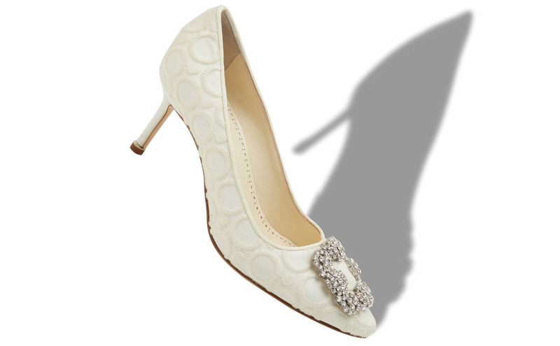 Manolo Blahnik White Silk Jewel Buckle Pumps outlook