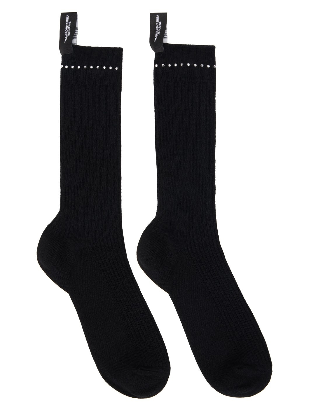 Black Stud Trim Mid Socks - 1