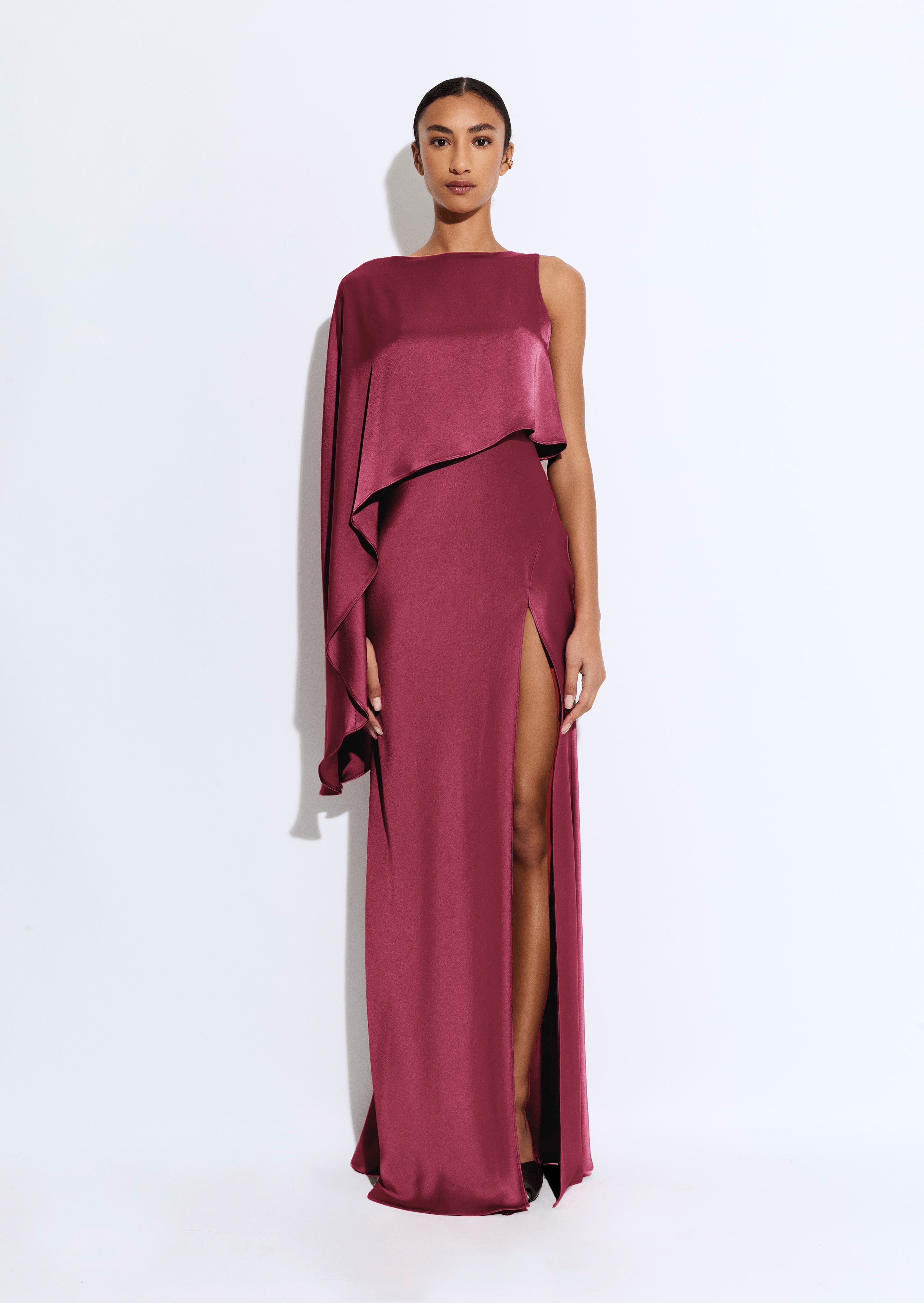 Satin Asymmetric Draped Gown - 2