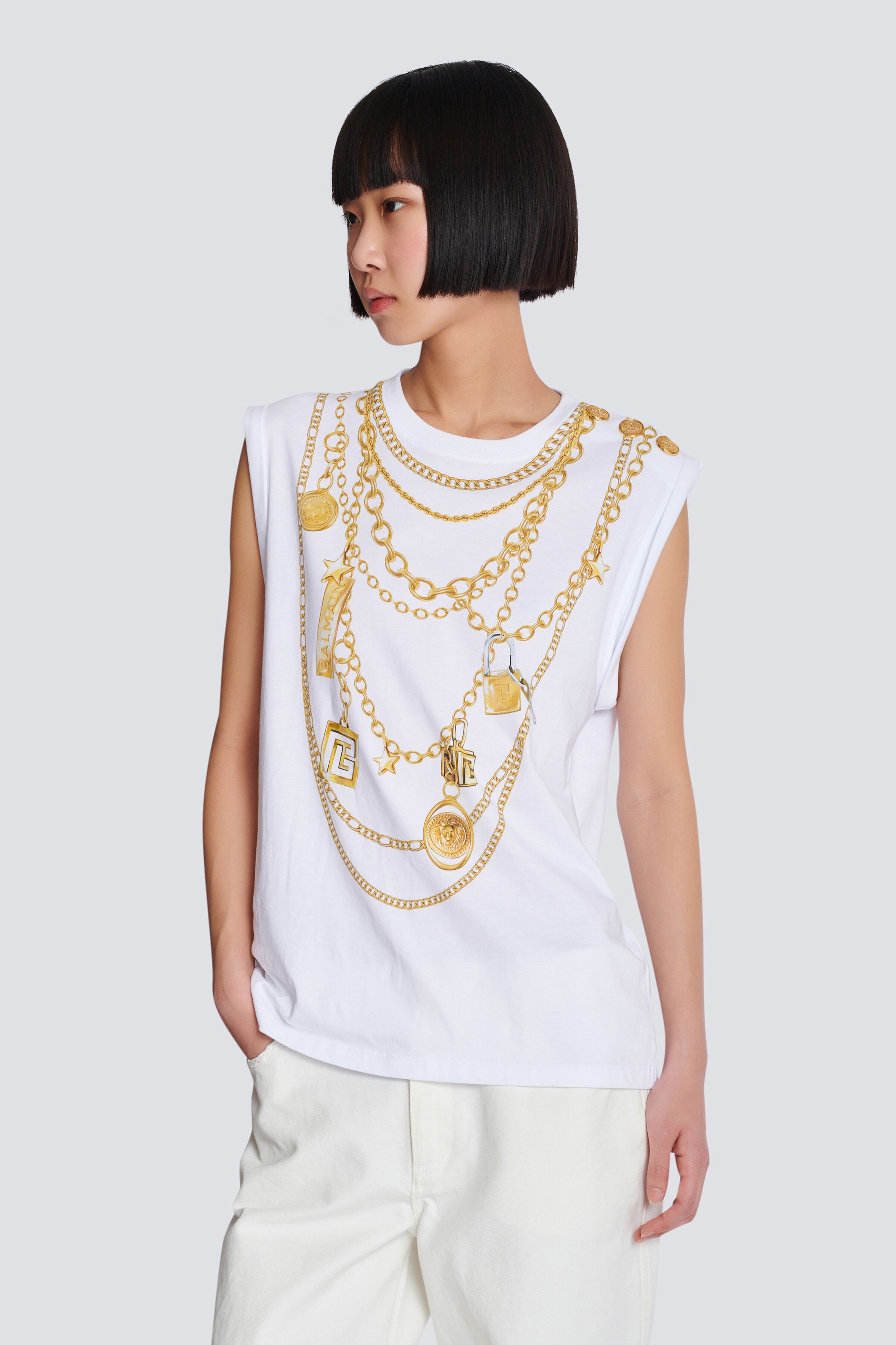 Trompe-l'œil-style Collier print vest top - 6