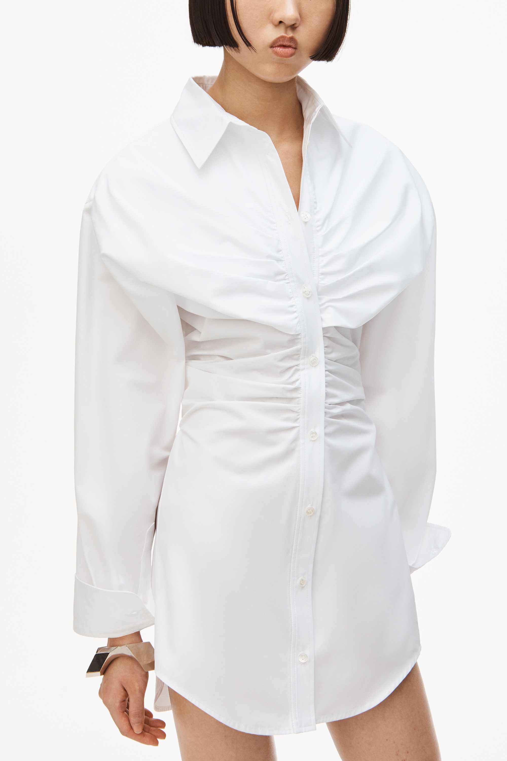 RUCHED HOURGLASS DRESS IN COTTON POPLIN - 3
