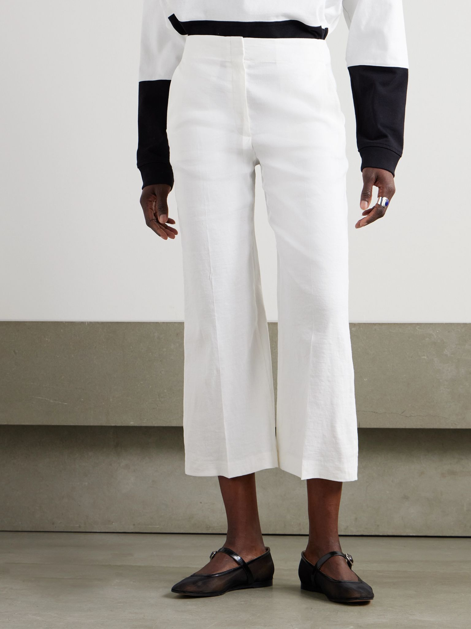 Terena cropped linen-blend wide-leg pants White - 3
