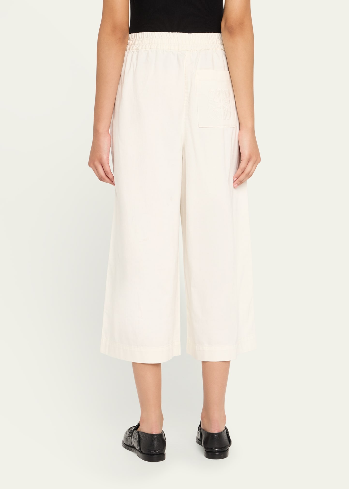 Anagram Drawstring Wide Leg Cropped Denim Trousers - 3
