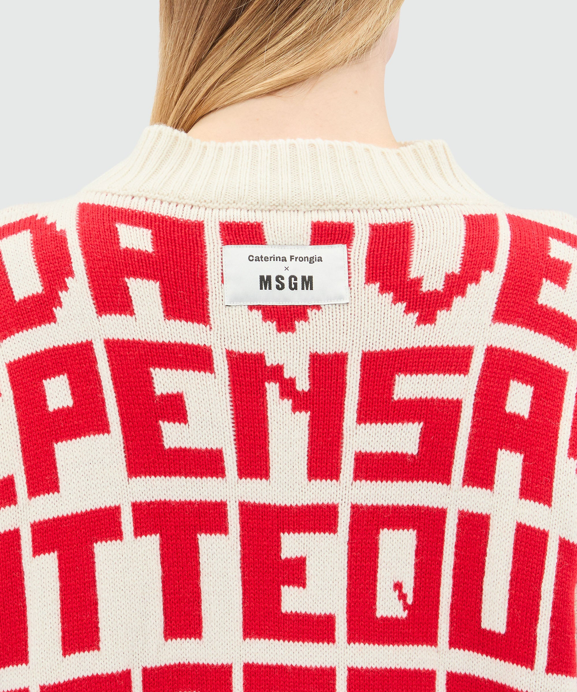 Caterina Frongia x MSGM cream sweater with red jacquard quotes - 5