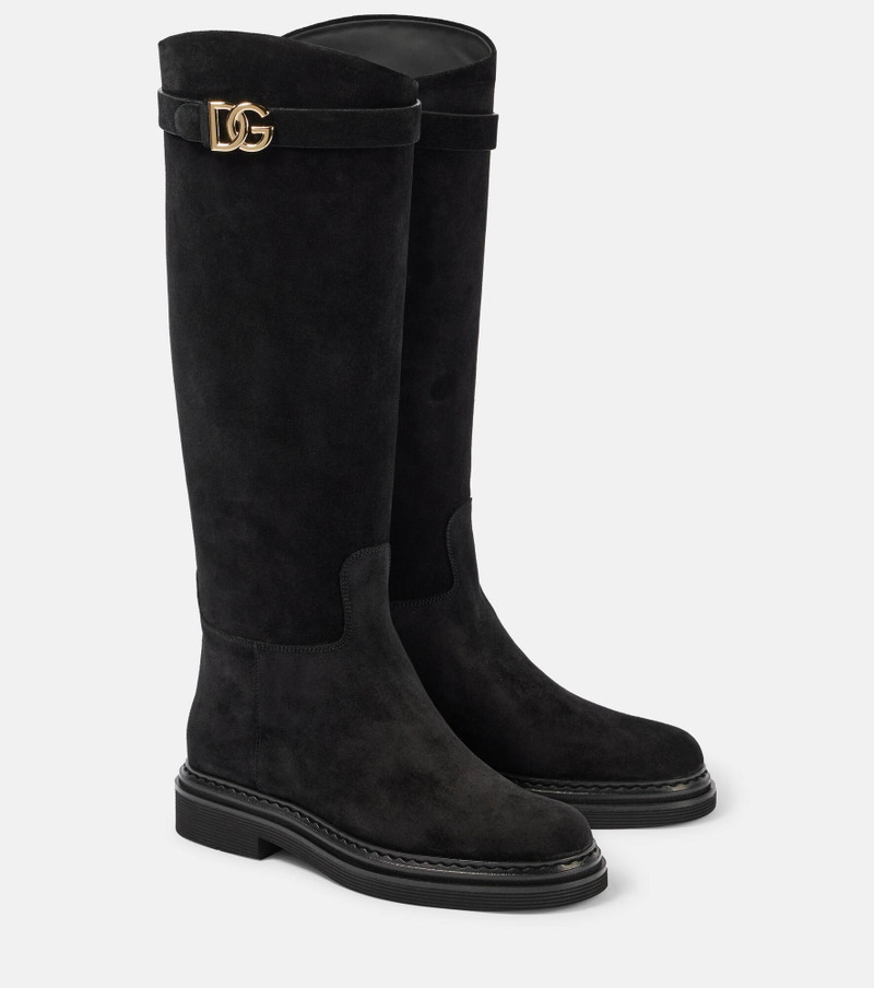 Logo suede knee-high boots 1