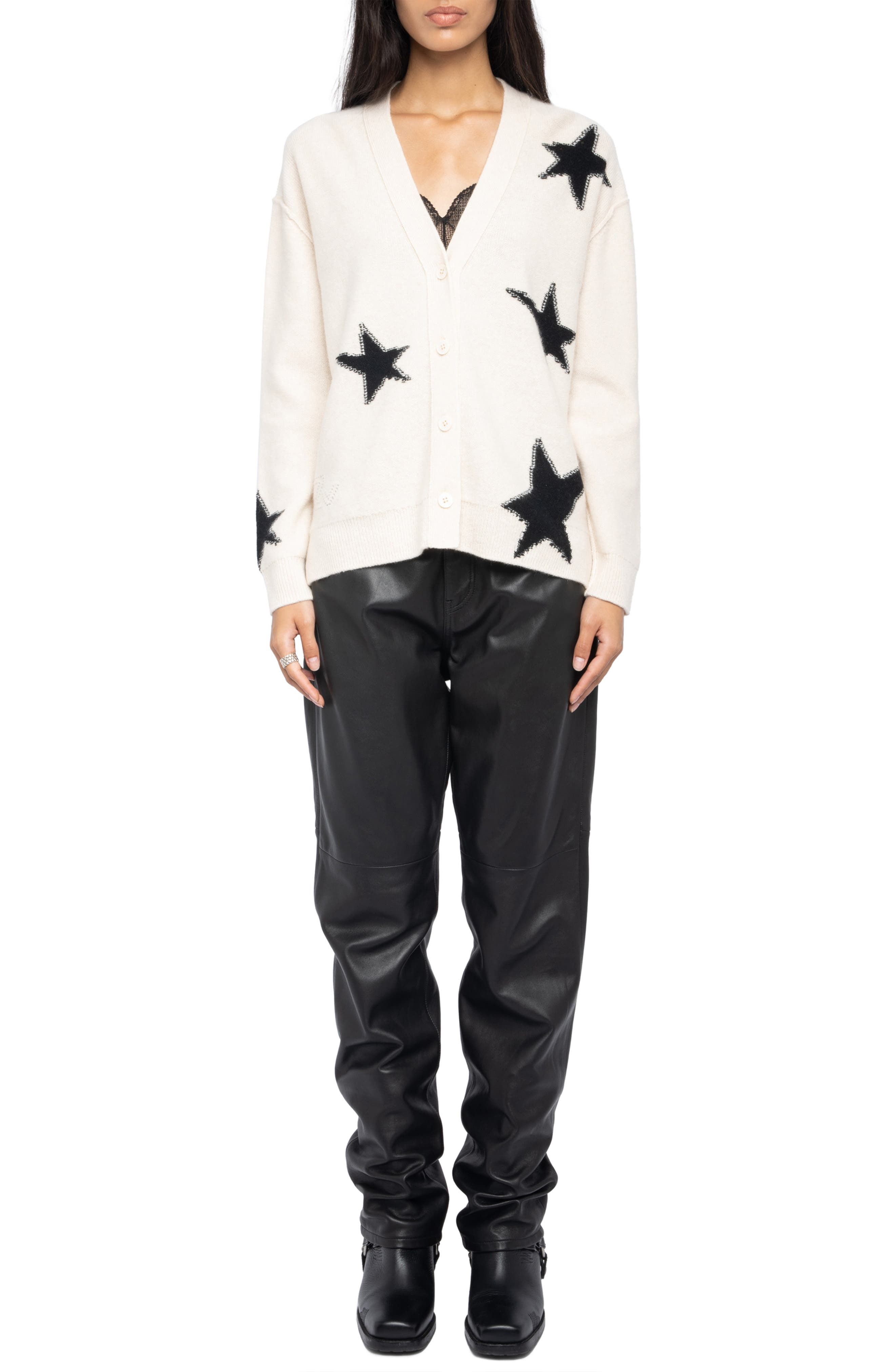 Zadig & Voltaire Mirka Star Cashmere Cardigan in Ecru at Nordstrom - 6
