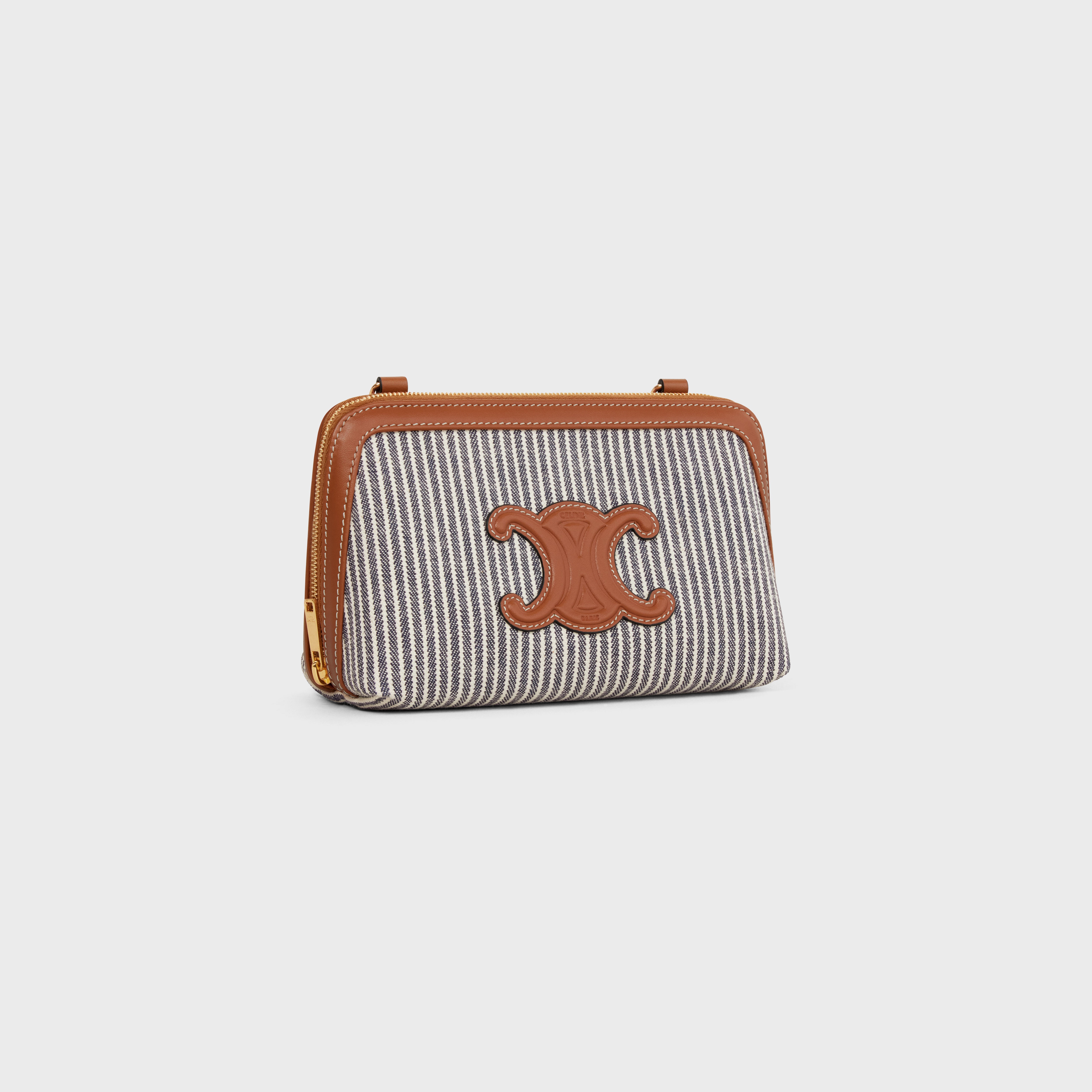 Clutch on Chain Cuir triomphe in STRIPED TEXTILE AND CALFSKIN - 3