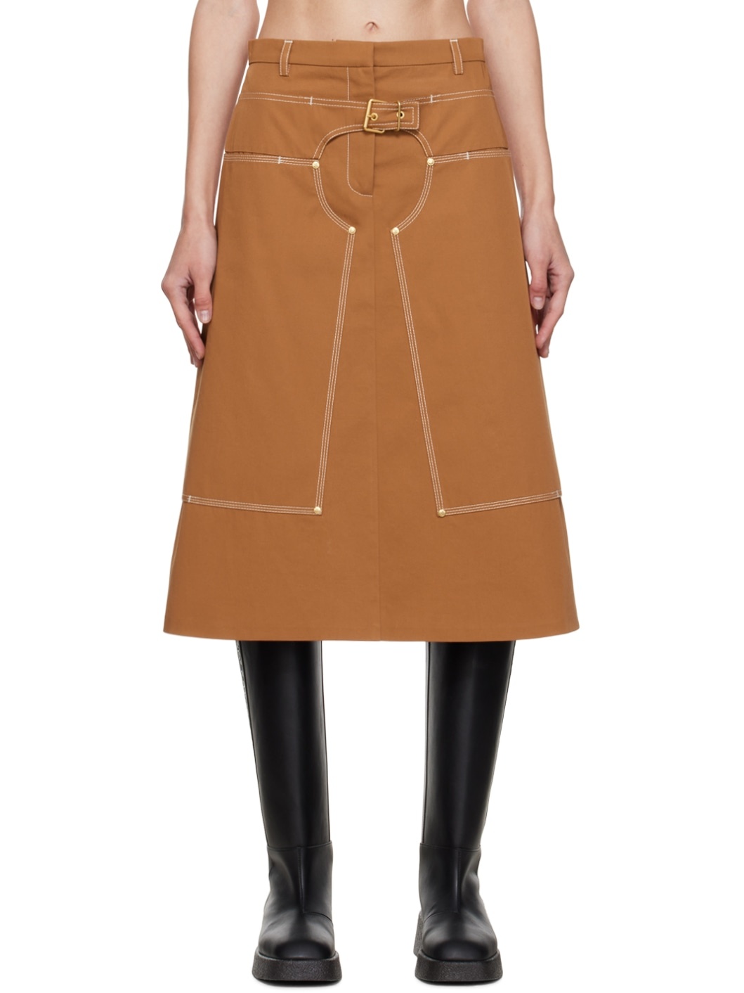 Brown A-Line Midi Skirt - 1