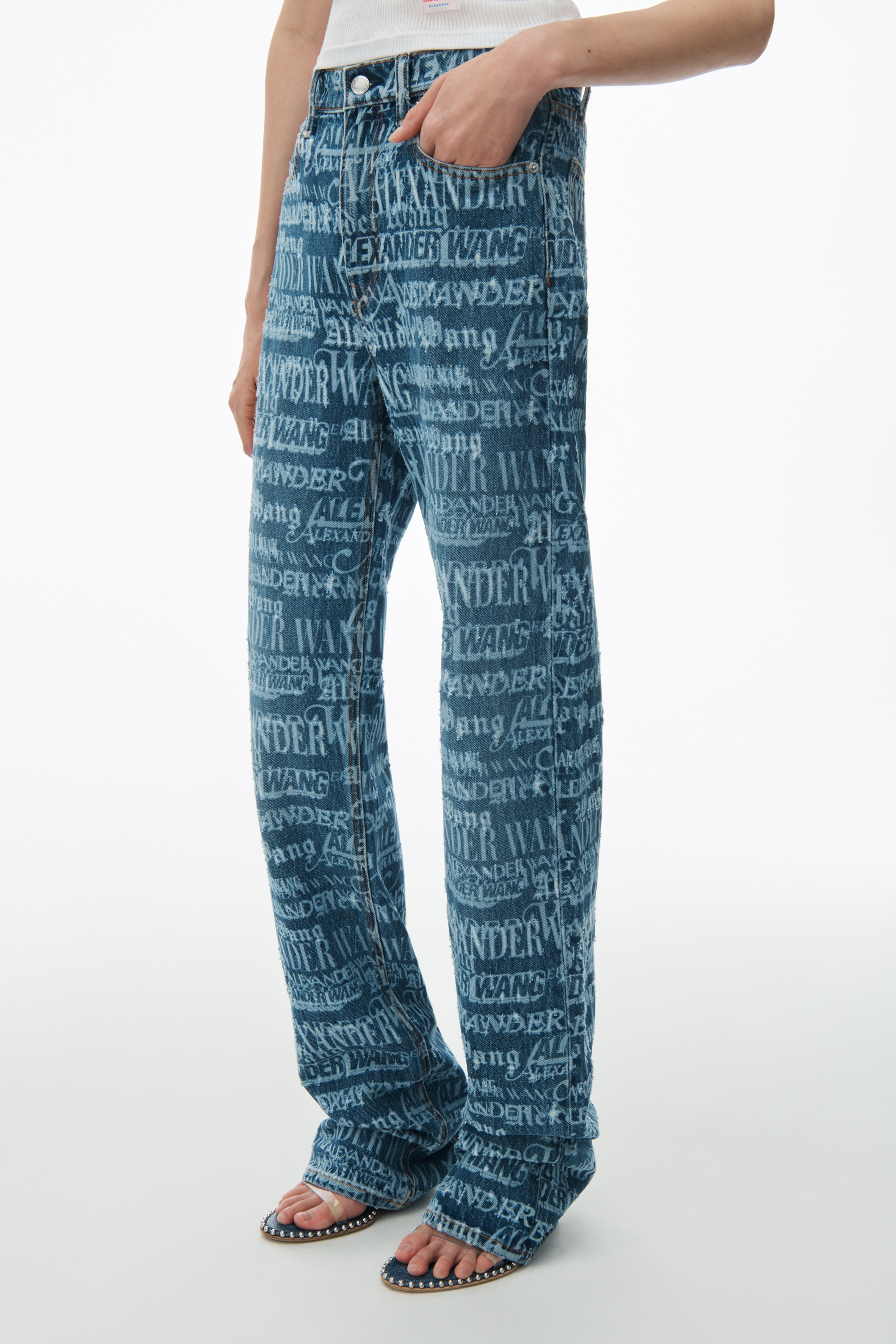 Ez Mid Rise Straight Leg Jean with Newsprint Logo - 3