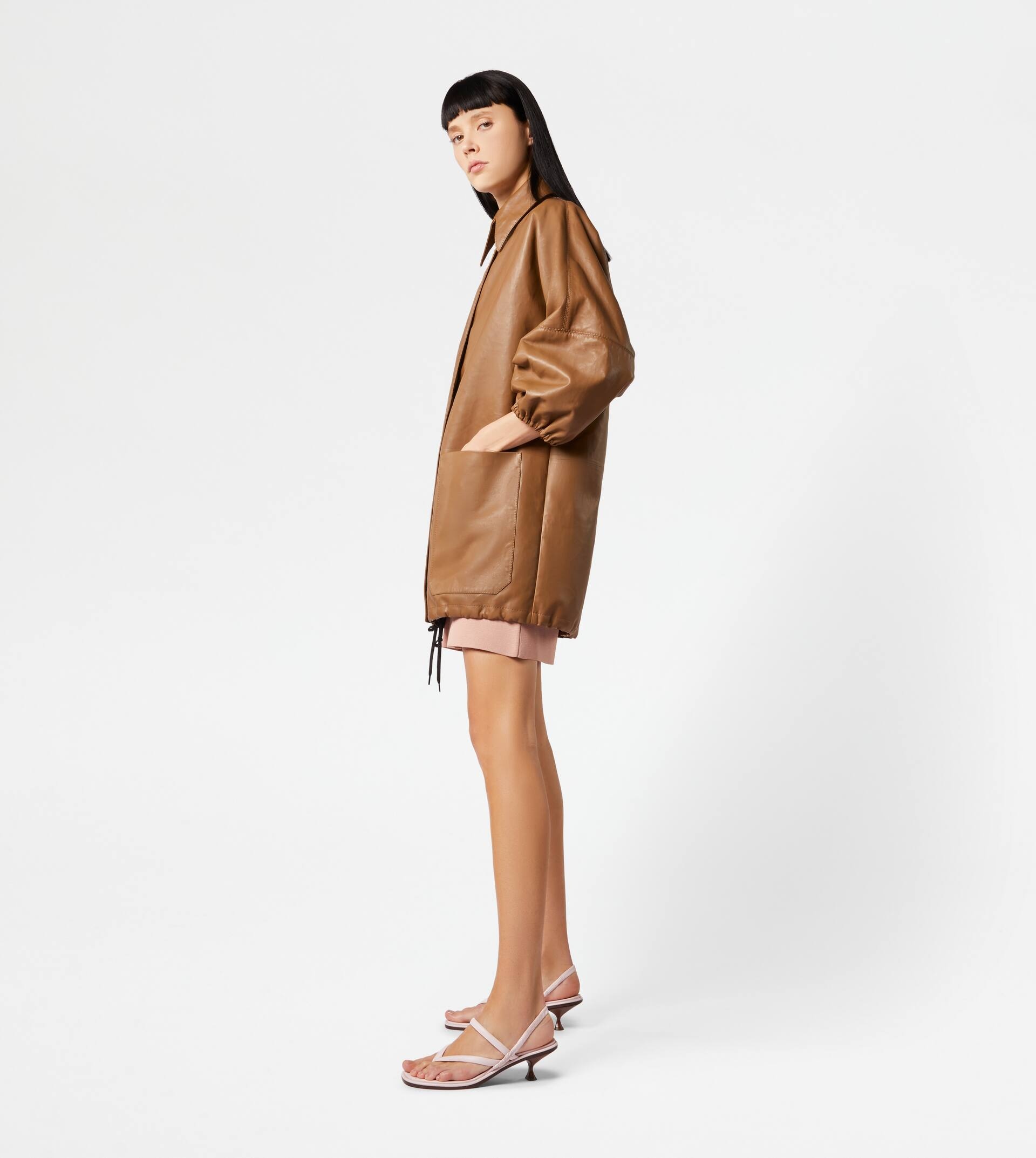 OVERCOAT IN LEATHER - BEIGE - 4