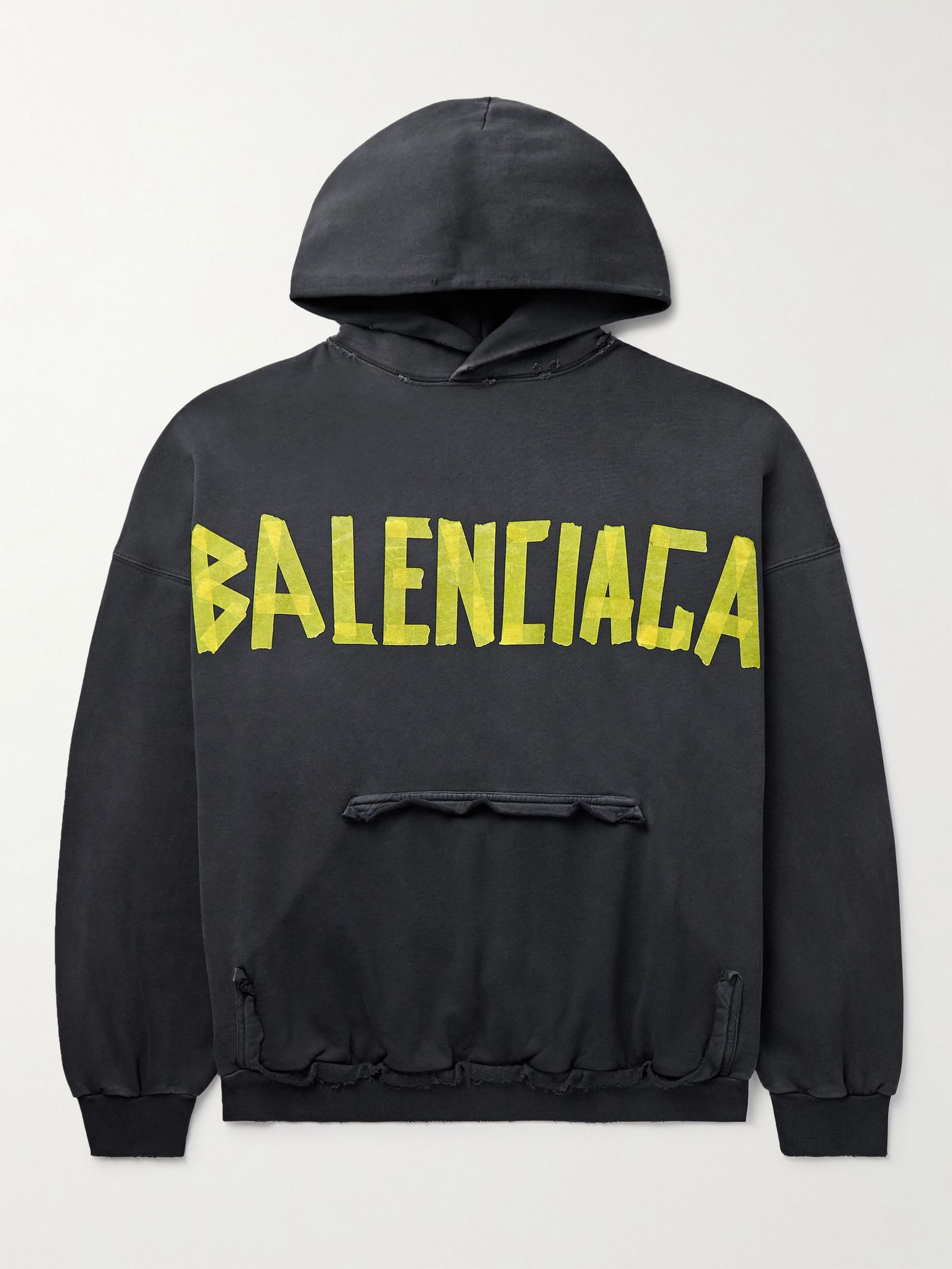 Tape Type Oversized Distressed Logo-Print Cotton-Jersey Hoodie Black - 1