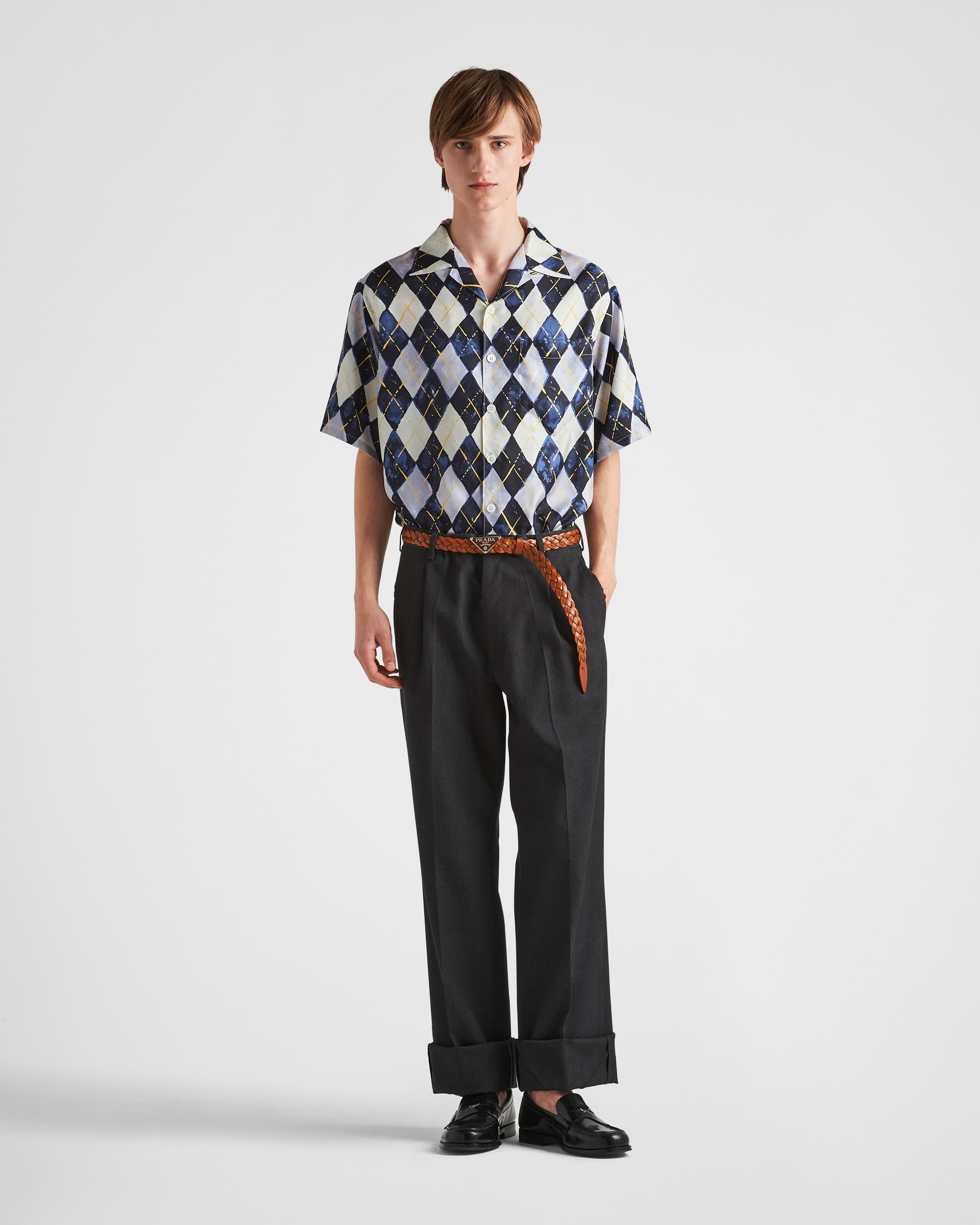 Short-sleeved Argyle-pattern silk twill shirt - 2