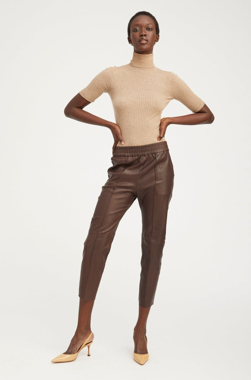 SPRWMN DARK CHOCOLATE LEATHER JOGGERS outlook