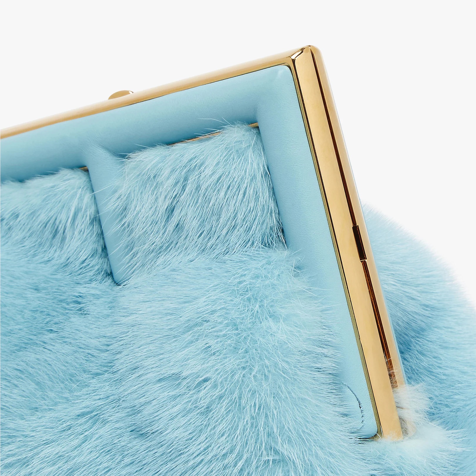 Small Fendi First bag in light blue soft mink with an oversized F metal clasp with tone on tone napp - 5