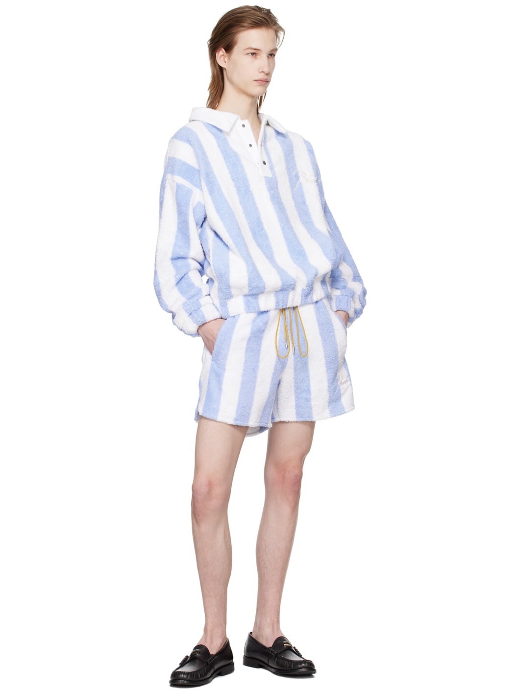 White & Blue Striped Shorts - 4