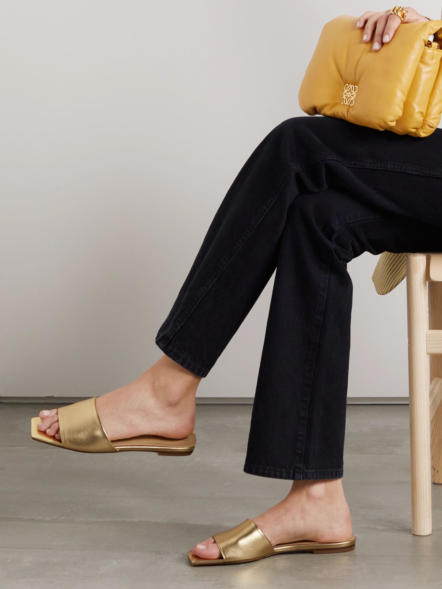 Anna metallic leather slides Gold - 2