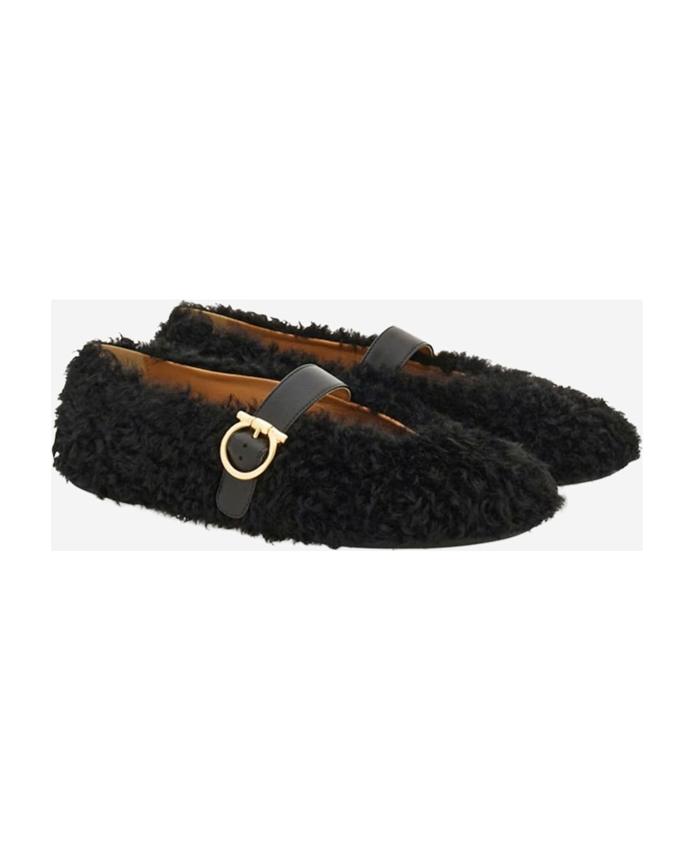 Gancini Ornamental Ballet Flats In Shearling - 2