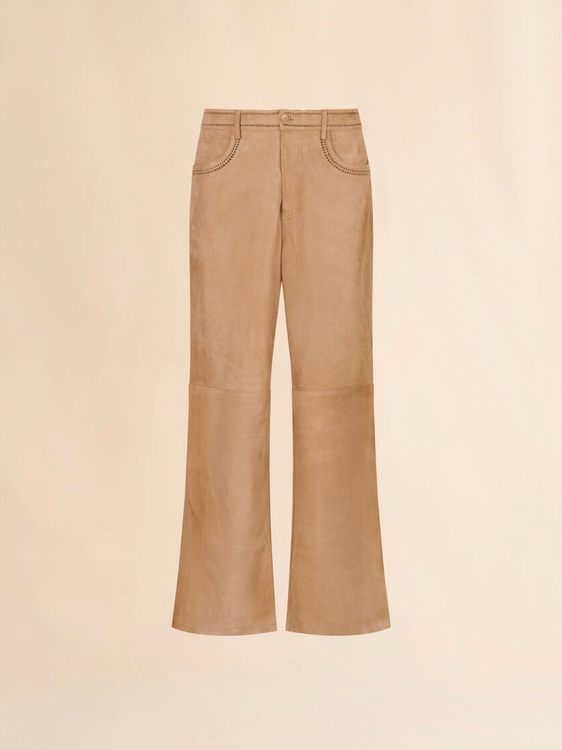 BROWN SUEDE PANTS WITH CUT-OUT DETAILING 1