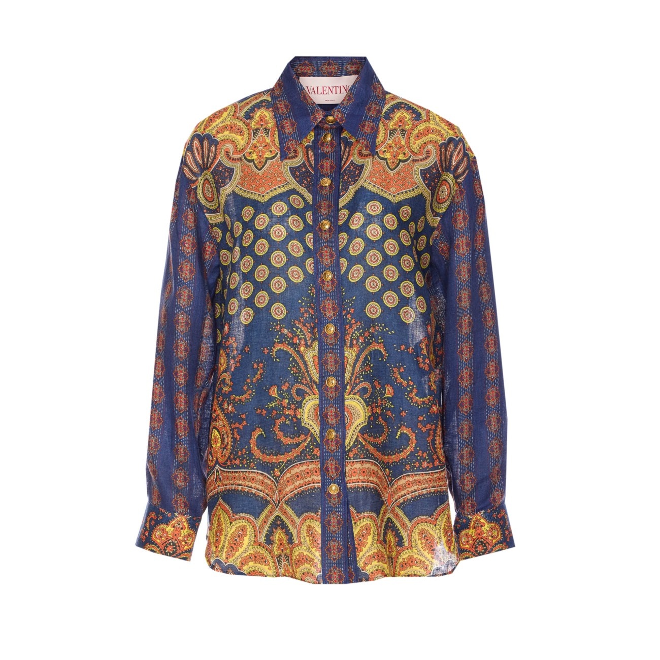 Valentino Garavani Women Paisley Linen Shirt With Medaglioni Voyage Imaginaire Pattern - 1