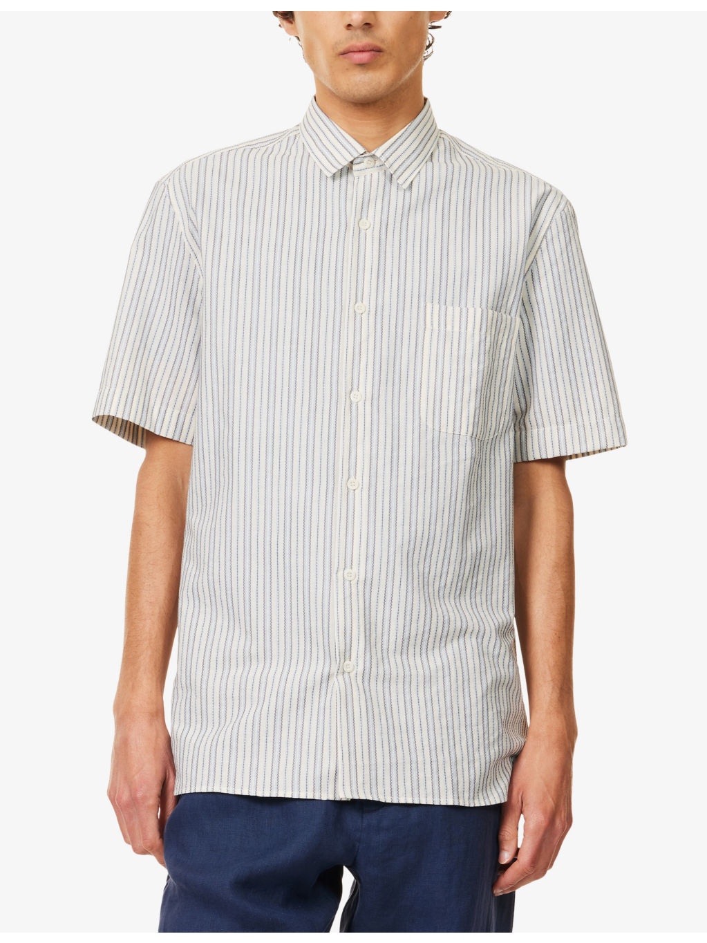 Striped Short-Sleeves Cotton-Poplin Shirt - 3