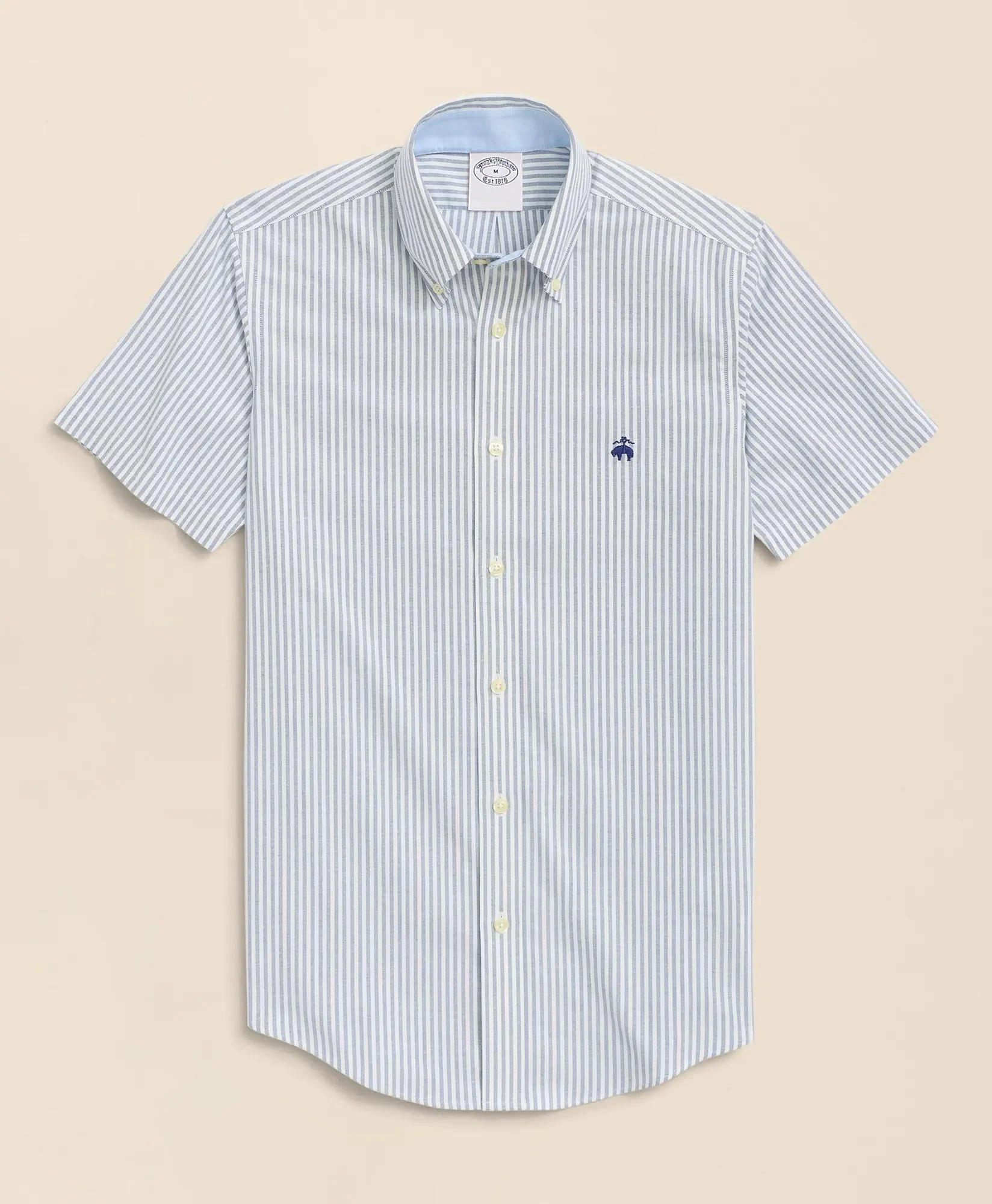 Stretch Non-Iron Oxford Button-Down Collar, Bengal Stripe Short- Sleeve Sport Shirt - 1