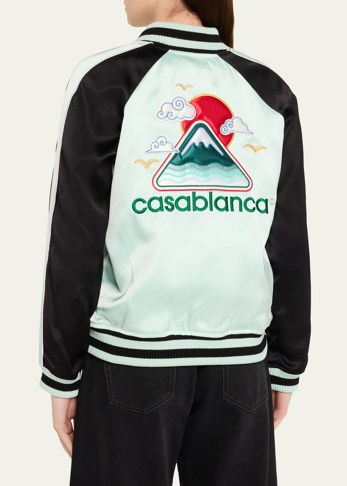 Embroidered Bicolor Satin Bomber Jacket - 3
