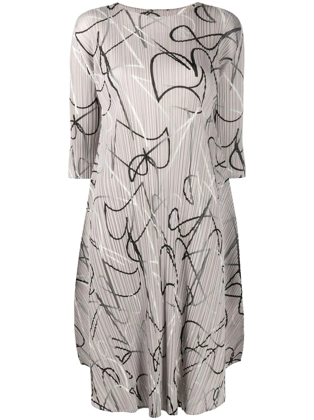 pleated abstract print dress - 1