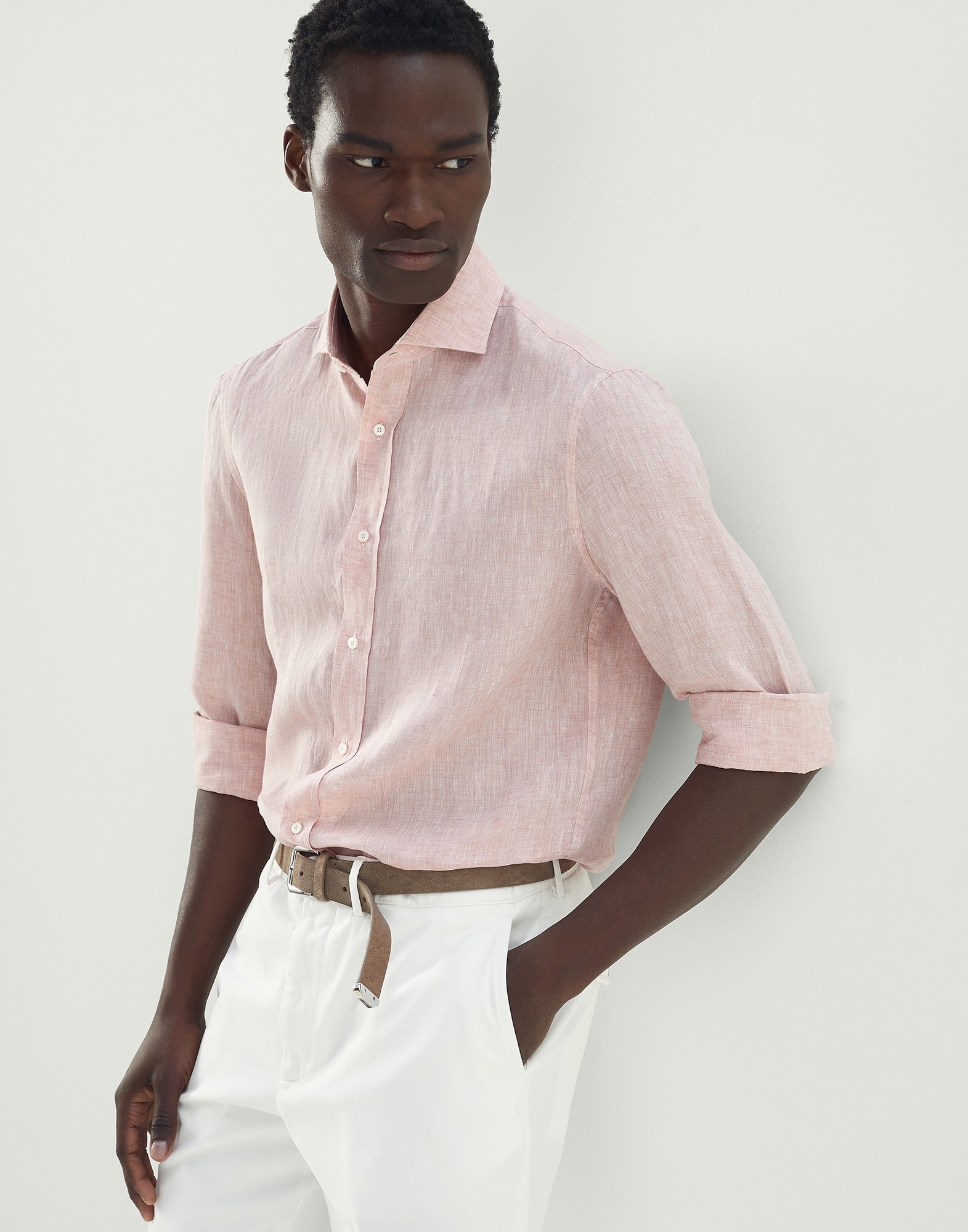 Linen easy fit shirt with spread collar - 4