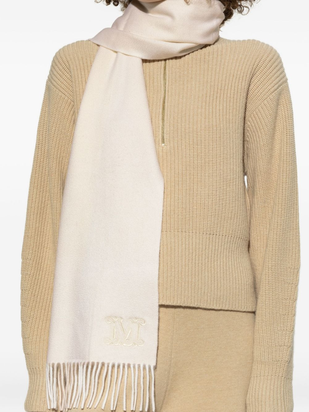 logo-embroidered fringed-edge scarf - 4