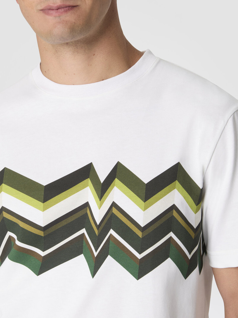Crew-neck cotton T-shirt with irregular zigzag print 5