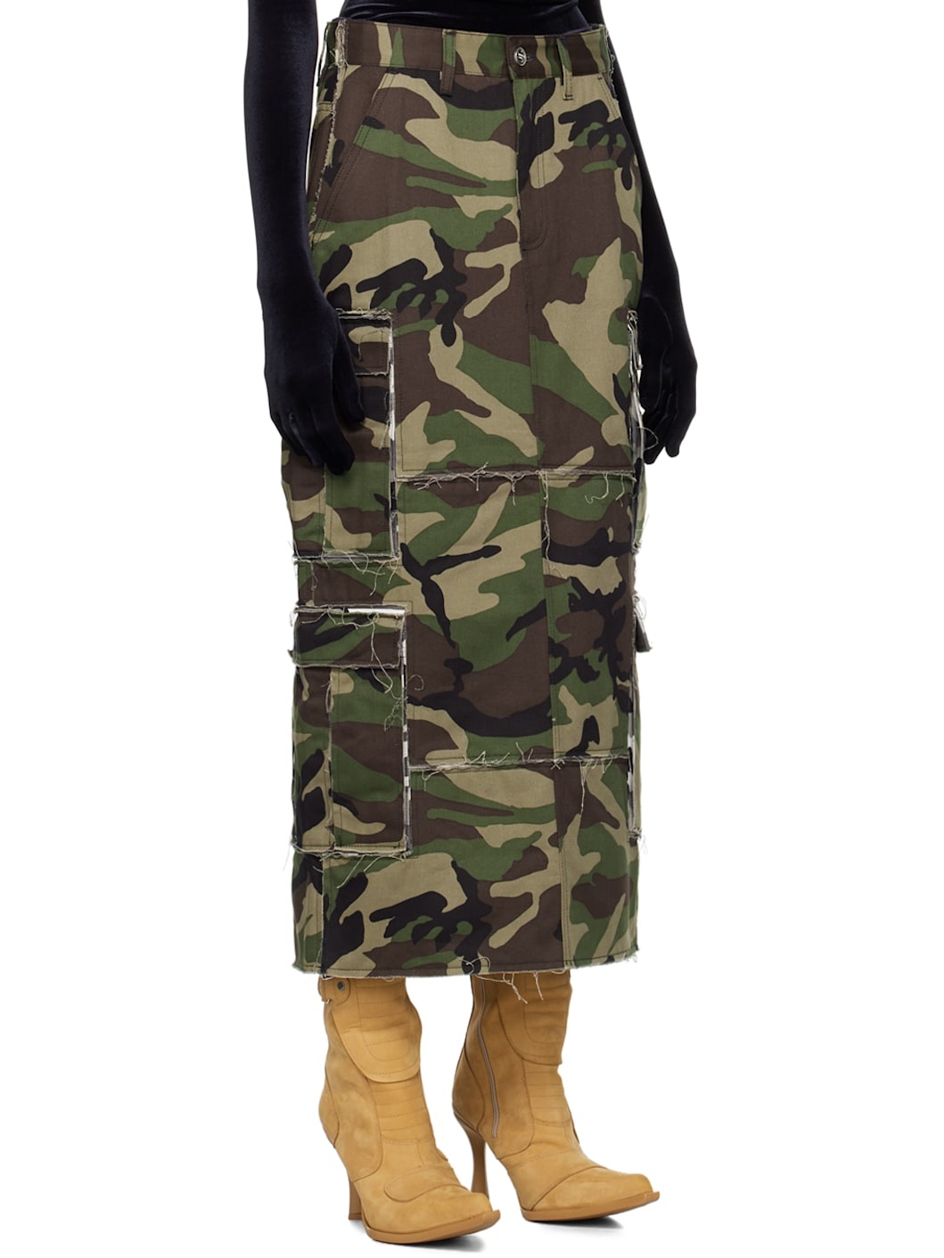 Khaki Patched Camo Cargo Maxi Skirt - 2