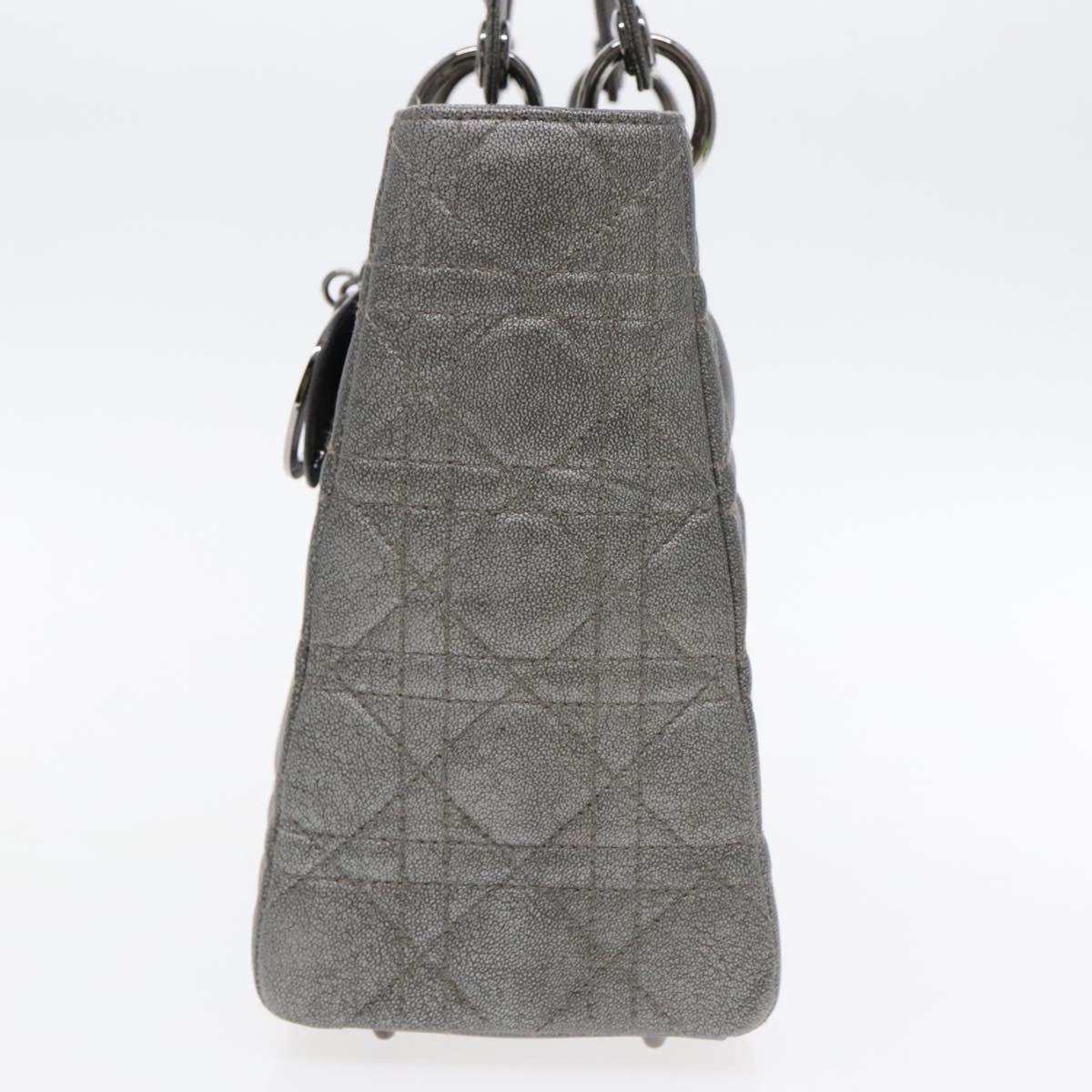 DIOR Lady DIOR Canage Hand Bag Lamb Skin Silver Tone - 5