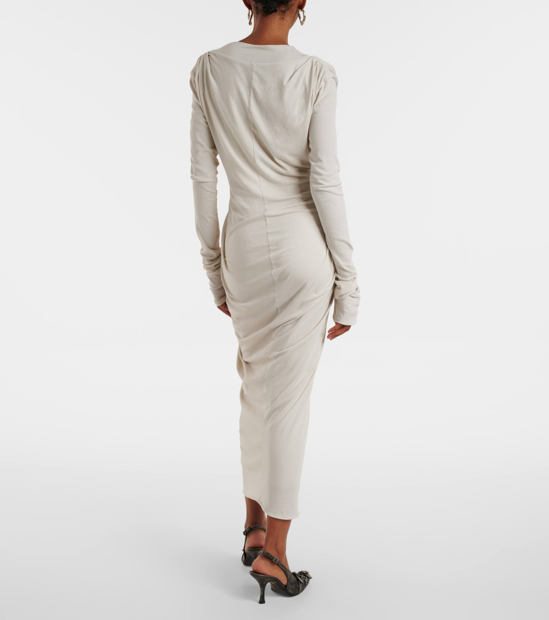 Gathered cotton-blend jersey maxi dress - 3