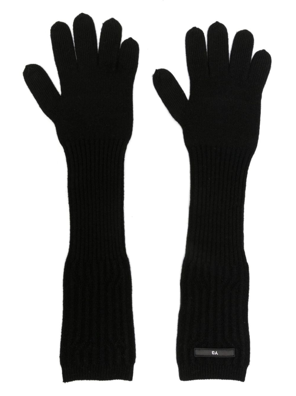 logo-patch ribbed-knit long gloves - 1