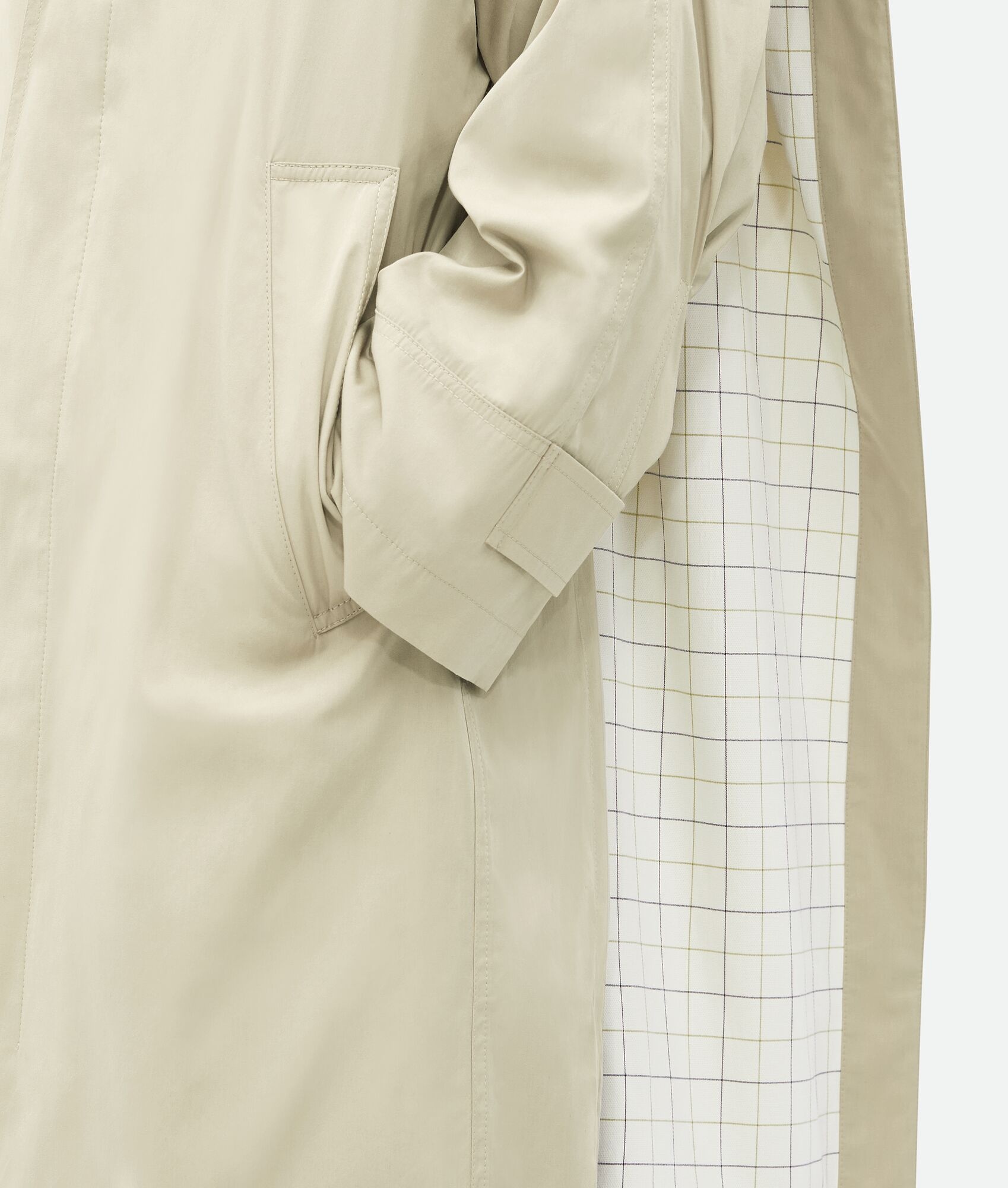 Cotton Silk Cape Trench With Check Lining - 4